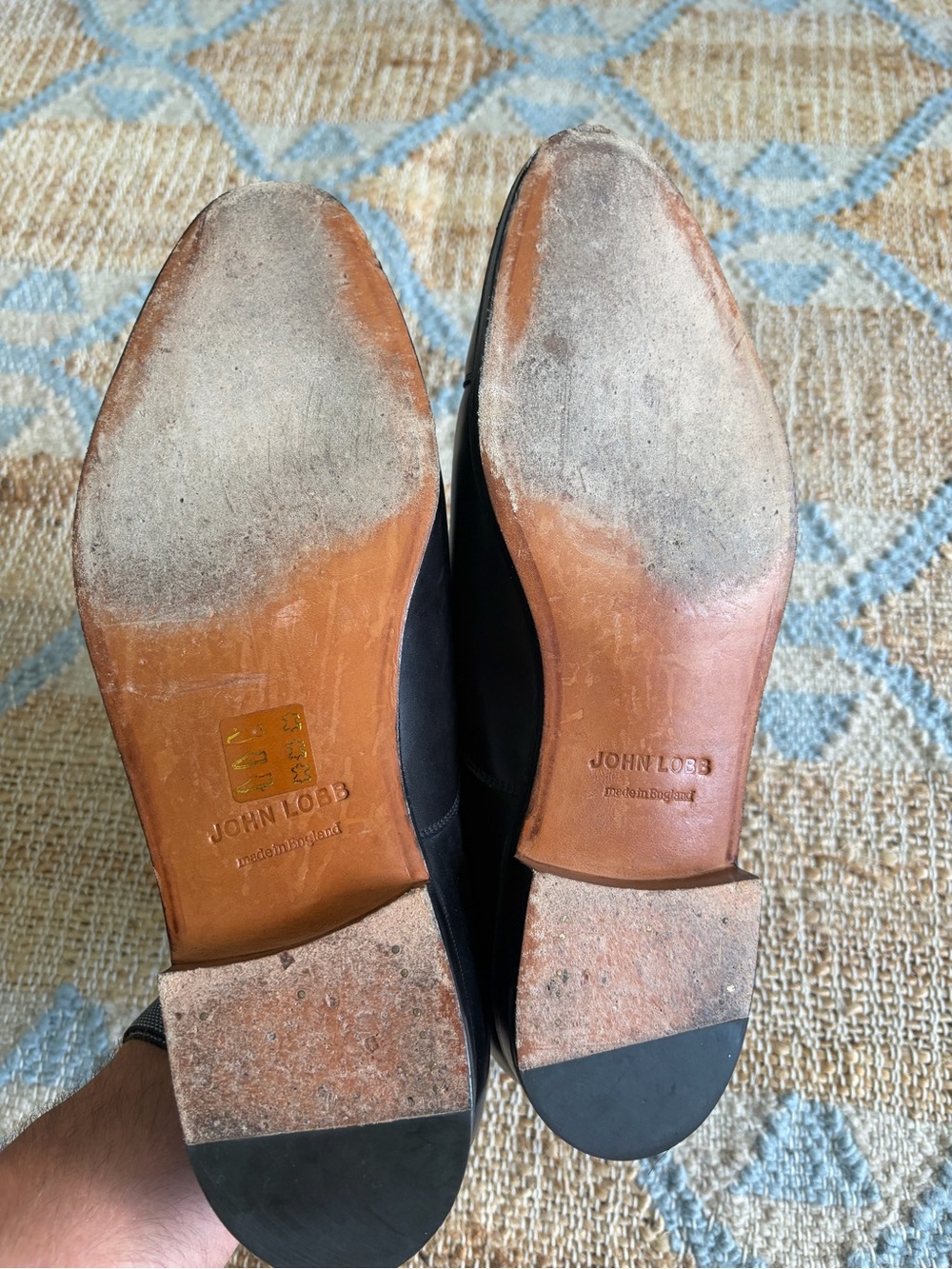 John Lobb Black Leather Cap-Toe Derby Shoes - Picture 6 of 9